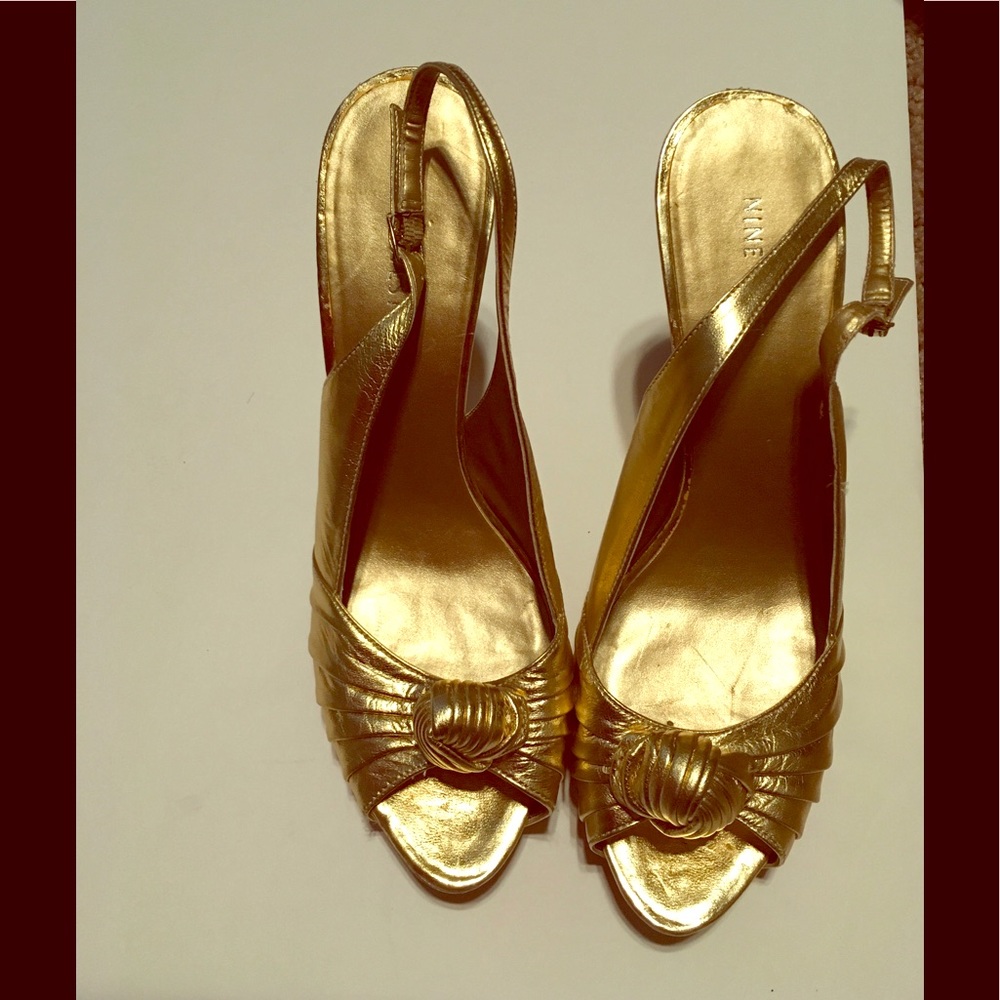 Nine West Sling Back Gold Stilettos